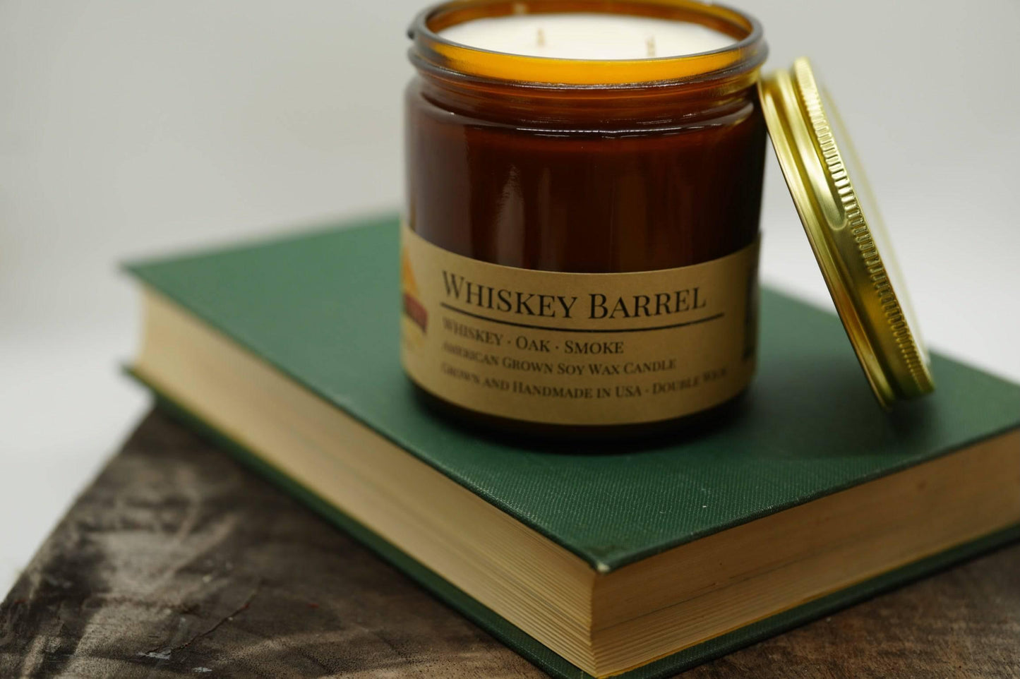 Whiskey Barrel Soy Wax Candle | 16 oz Double Wick Amber Apothecary Jar-2