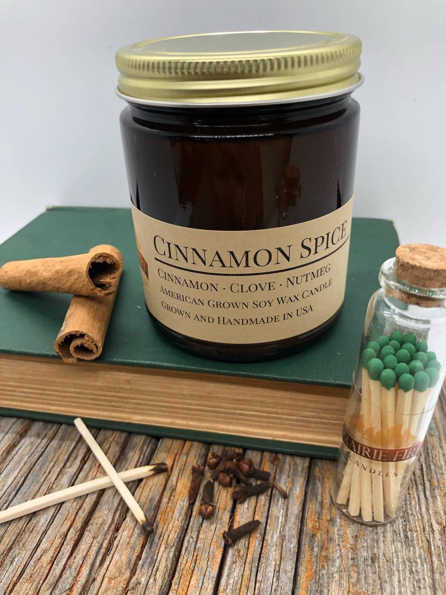 Cinnamon Spice Soy Wax Candle | 9 oz Amber Apothecary Jar-1