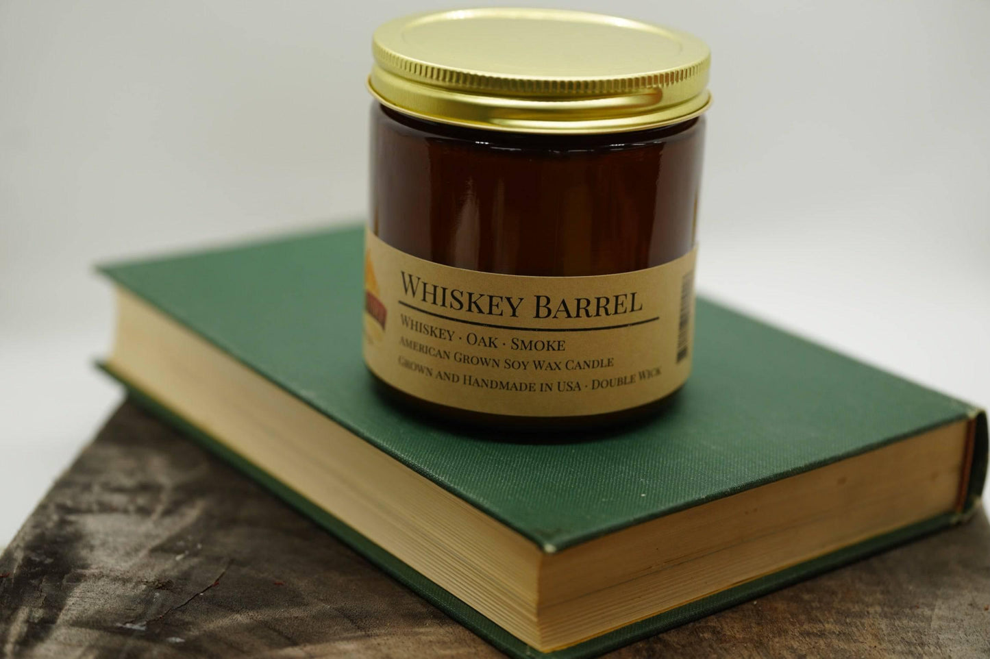 Whiskey Barrel Soy Wax Candle | 16 oz Double Wick Amber Apothecary Jar-1