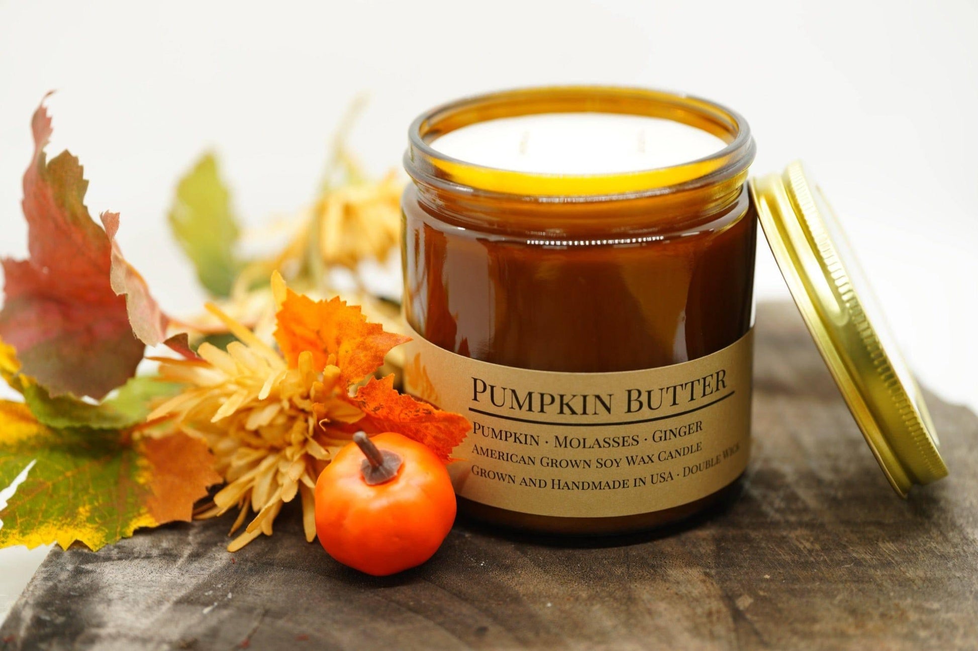 Pumpkin Butter Soy Wax Candle | 16 oz Double Wick Amber Apothecary Jar-0