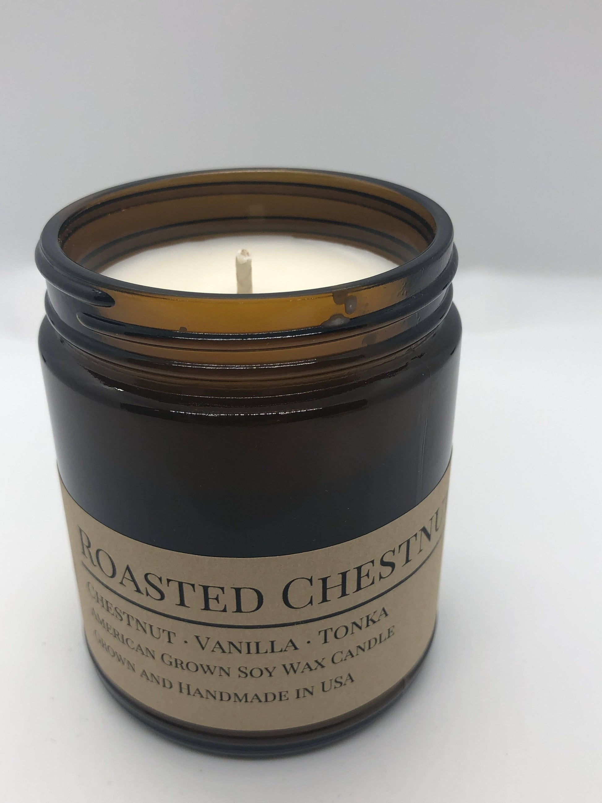 Roasted Chestnut Soy Wax Candle | 9 oz Amber Apothecary Jar-3