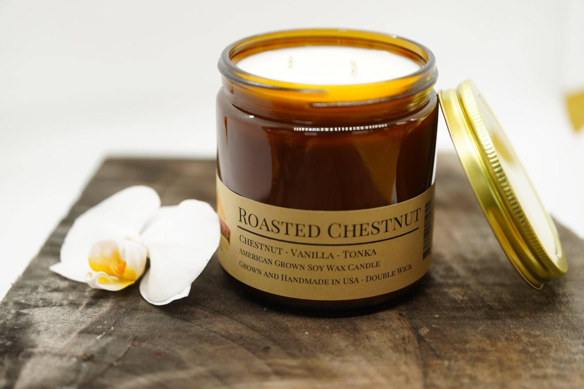 Roasted Chestnut Soy Wax Candle | 16 oz Double Wick Amber Apothecary Jar-0