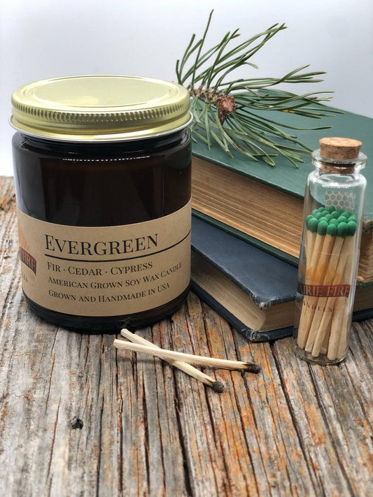 Evergreen Soy Wax Candle | 9 oz Amber Apothecary Jar-0