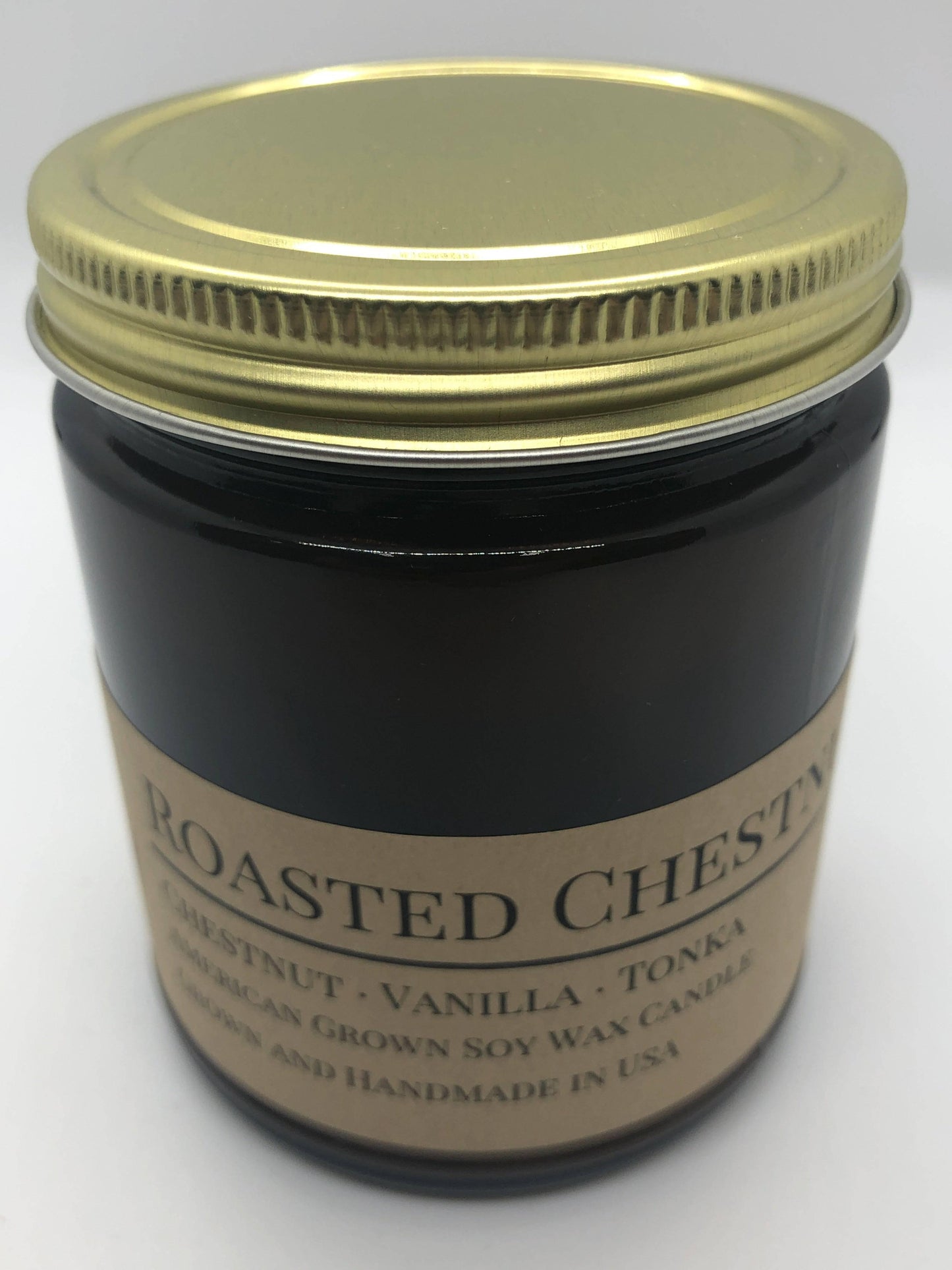 Roasted Chestnut Soy Wax Candle | 9 oz Amber Apothecary Jar-4