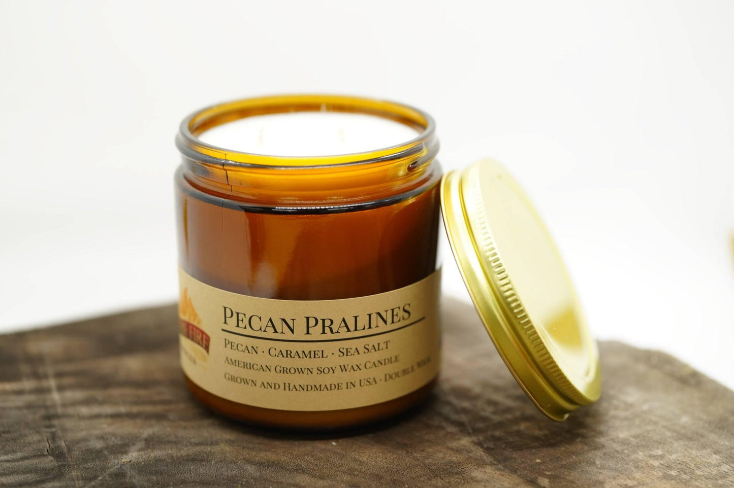 Pecan Pralines Soy Wax Candle | 16 oz Double Wick Amber Apothecary Jar-3