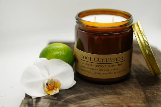 Cool Cucumber Soy Wax Candle | 16 oz Double Wick Amber Apothecary Jar-0