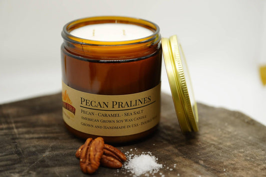 Pecan Pralines Soy Wax Candle | 16 oz Double Wick Amber Apothecary Jar-0