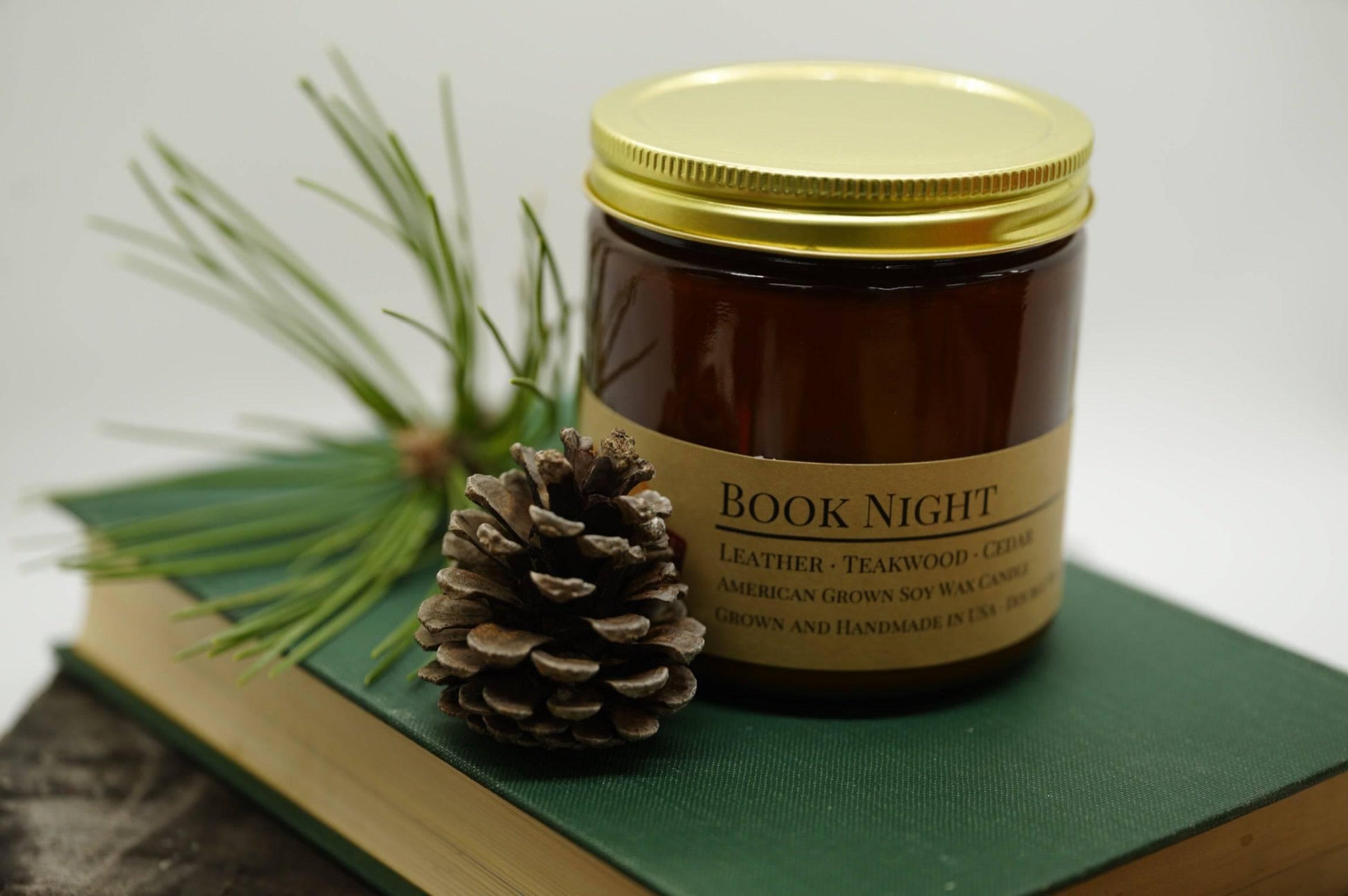 Book Night Soy Wax Candle | 16 oz Double Wick Amber Apothecary Jar Candle-3