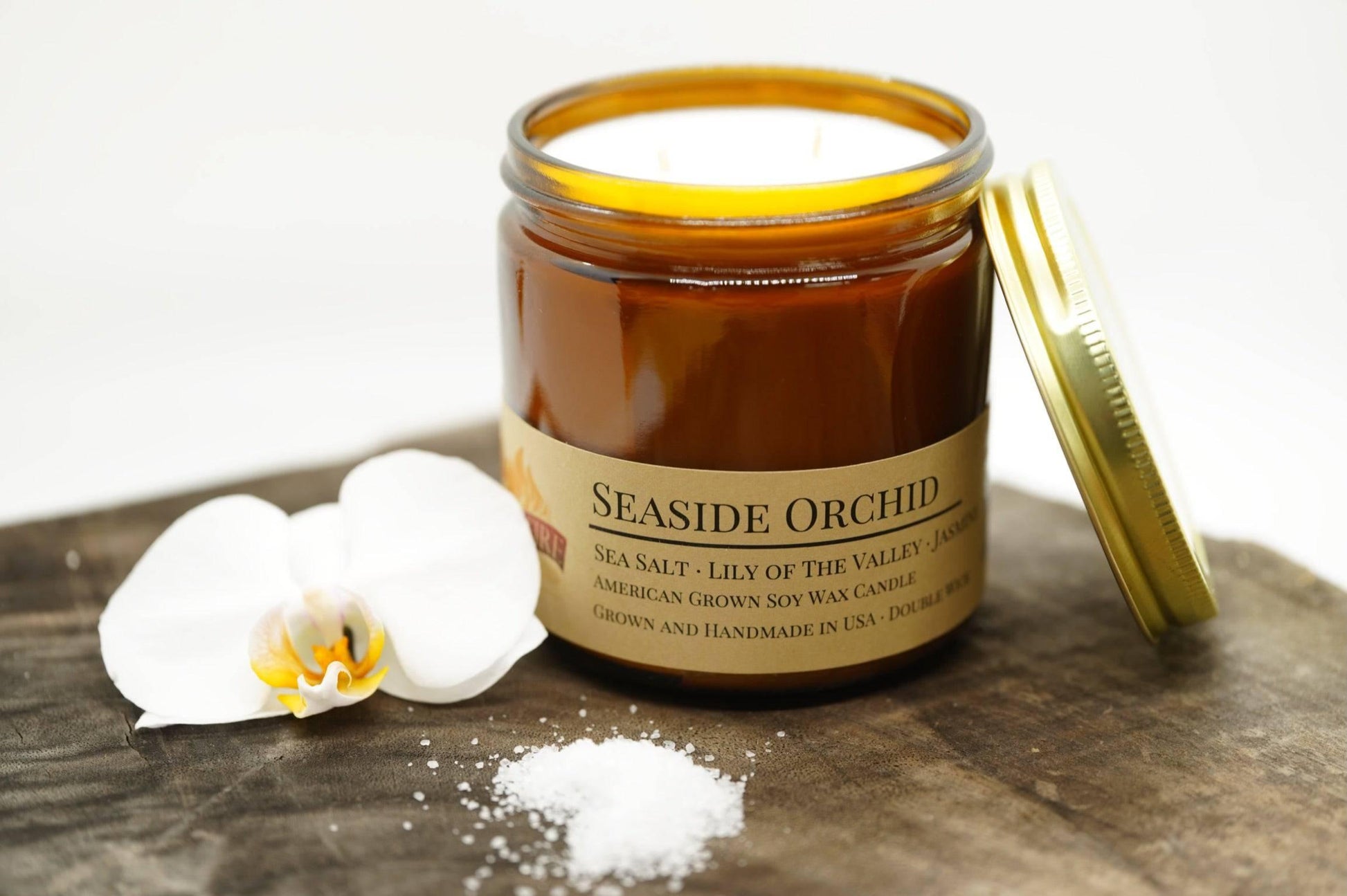 Seaside Orchid Soy Wax Candle | 16 oz Double Wick Amber Apothecary Jar-2