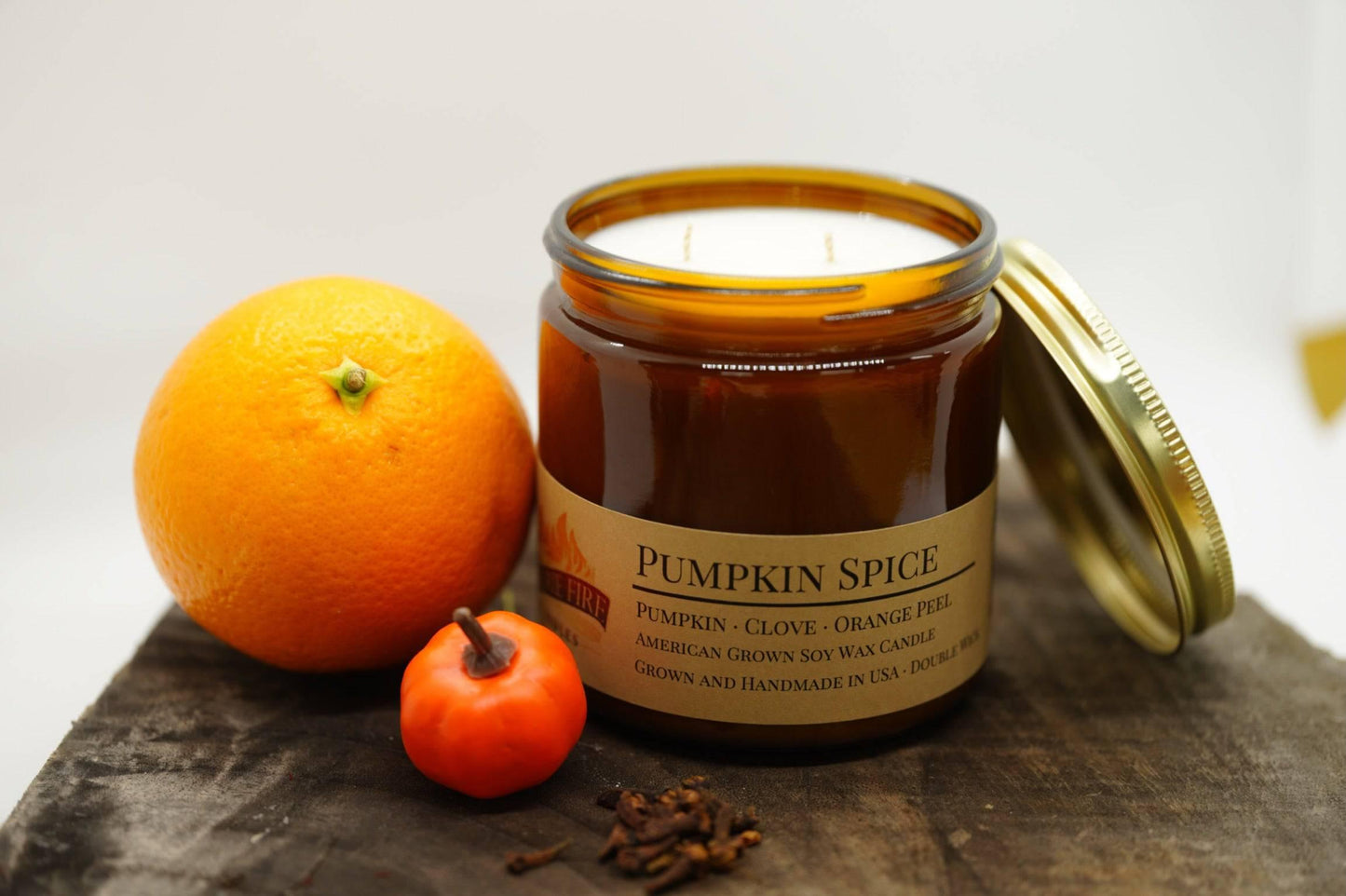 Pumpkin Spice Soy Wax Candle | 16 oz Double Wick Amber Apothecary Jar-3