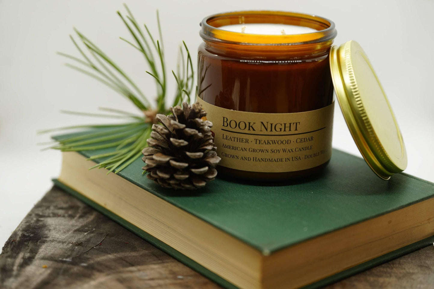 Book Night Soy Wax Candle | 16 oz Double Wick Amber Apothecary Jar Candle-2