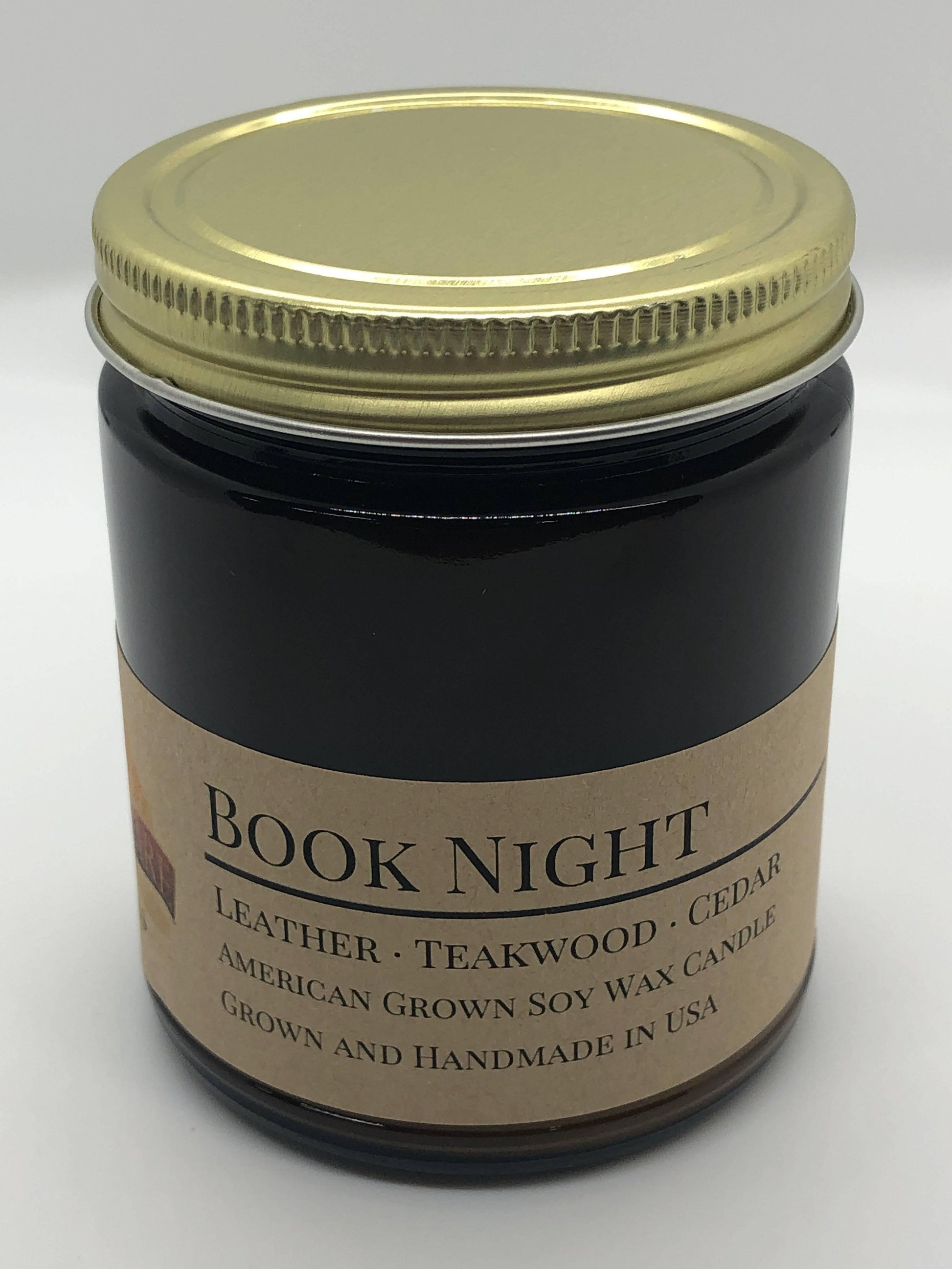 Book Night Soy Wax Candle | 9 oz Amber Apothecary Jar-4