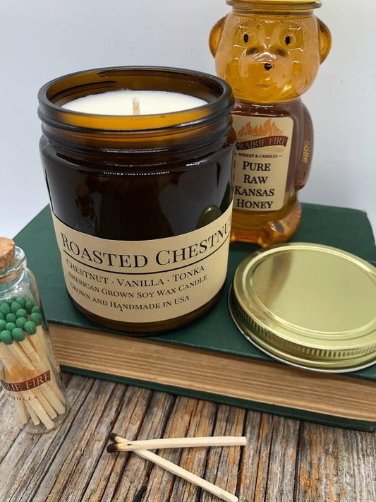 Roasted Chestnut Soy Wax Candle | 9 oz Amber Apothecary Jar-0