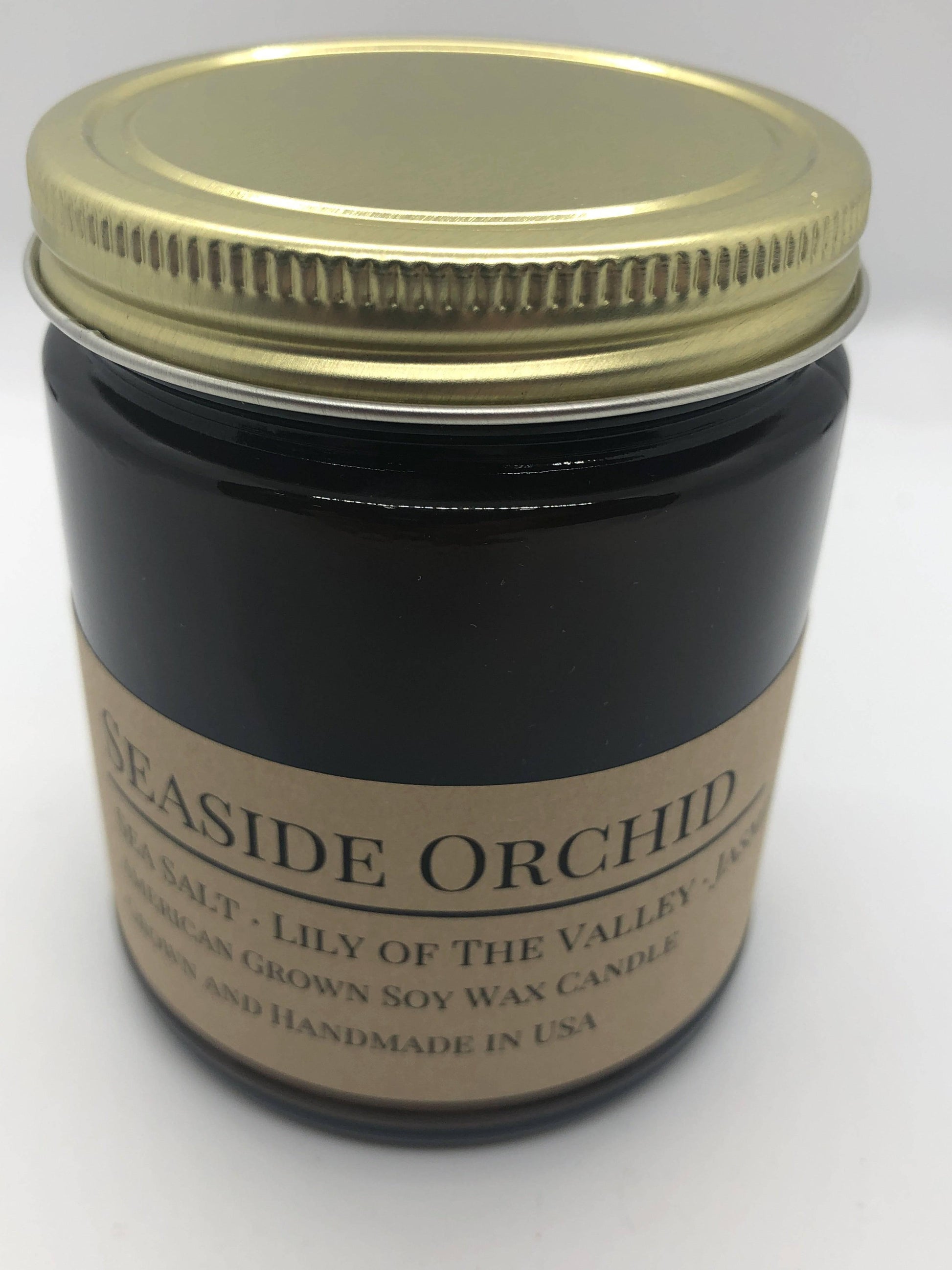 Seaside Orchid Soy Wax Candle | 9 oz Amber Apothecary Jar-4