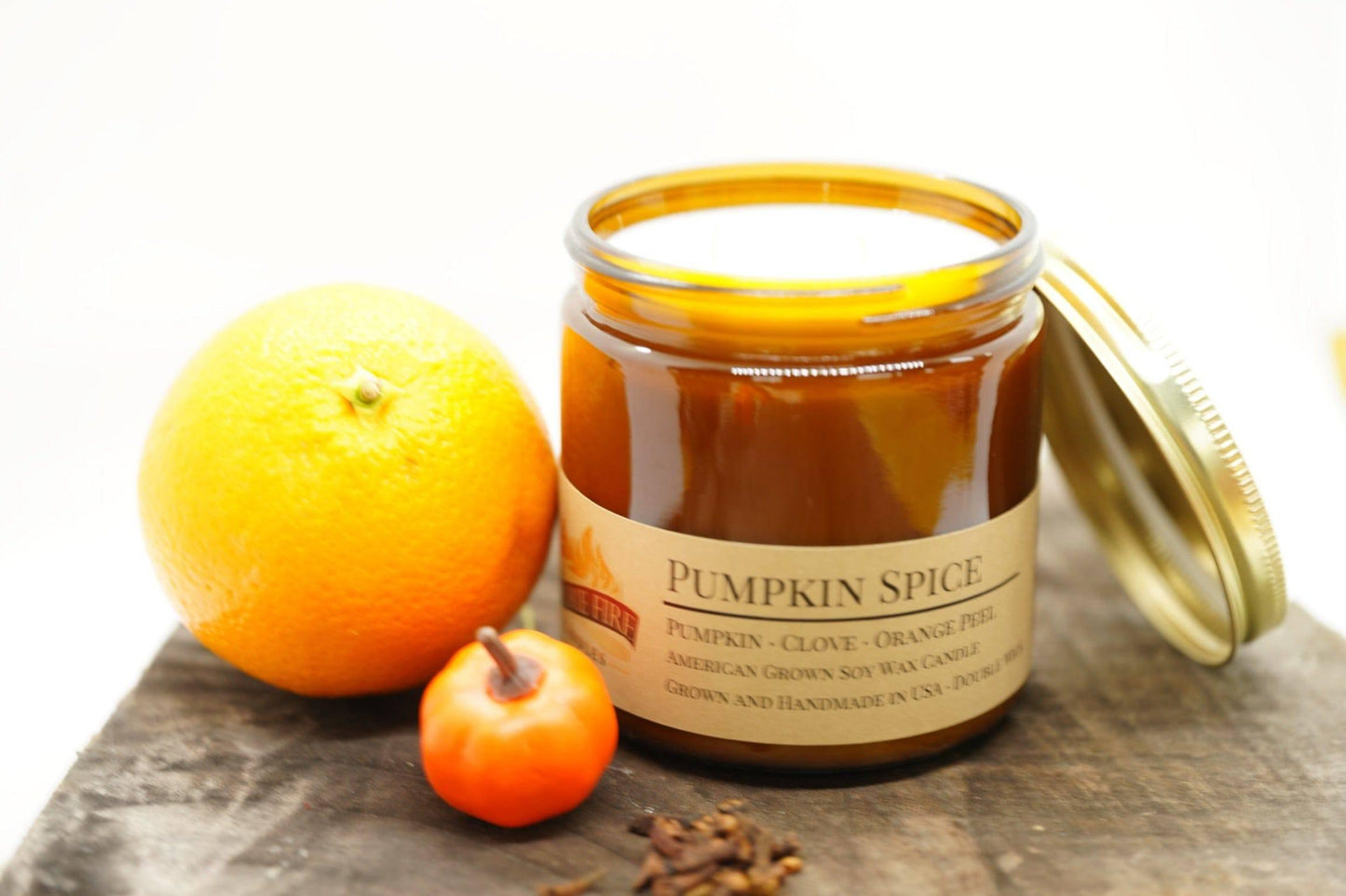 Pumpkin Spice Soy Wax Candle | 16 oz Double Wick Amber Apothecary Jar-2