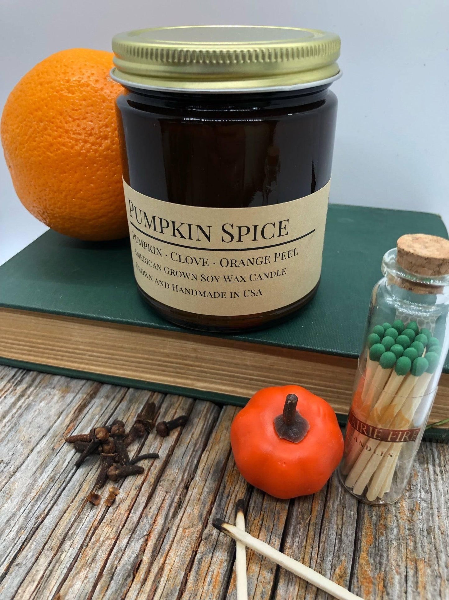 Pumpkin Spice Soy Wax Candle | 9 oz Amber Apothecary Jar-1