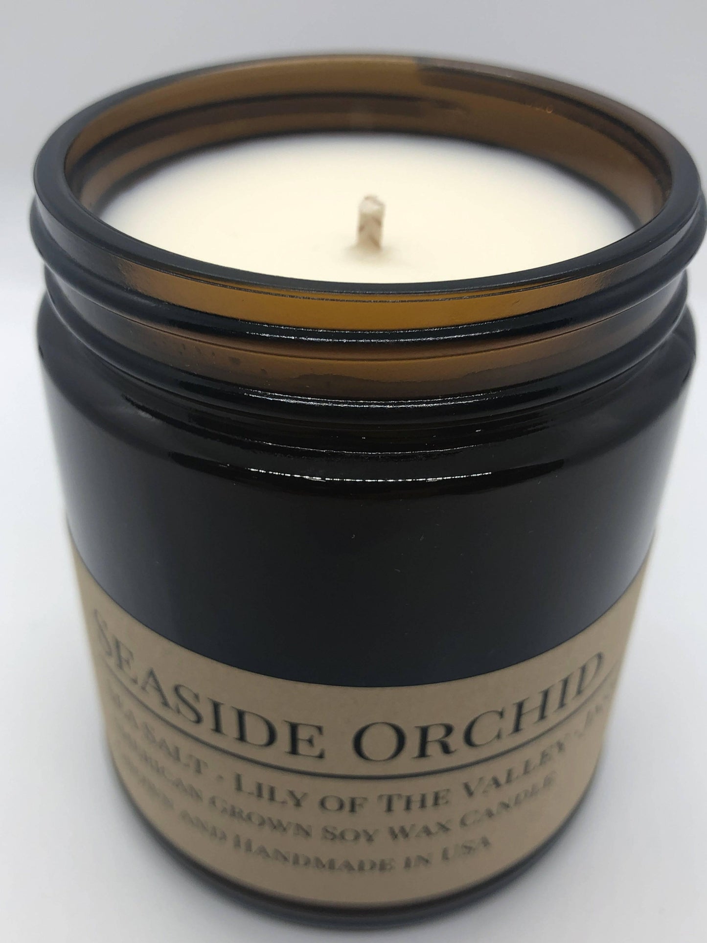 Seaside Orchid Soy Wax Candle | 9 oz Amber Apothecary Jar-3