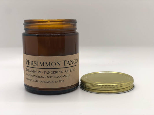 Persimmon Tango Soy Wax Candle | 9 oz Amber Apothecary Jar-0