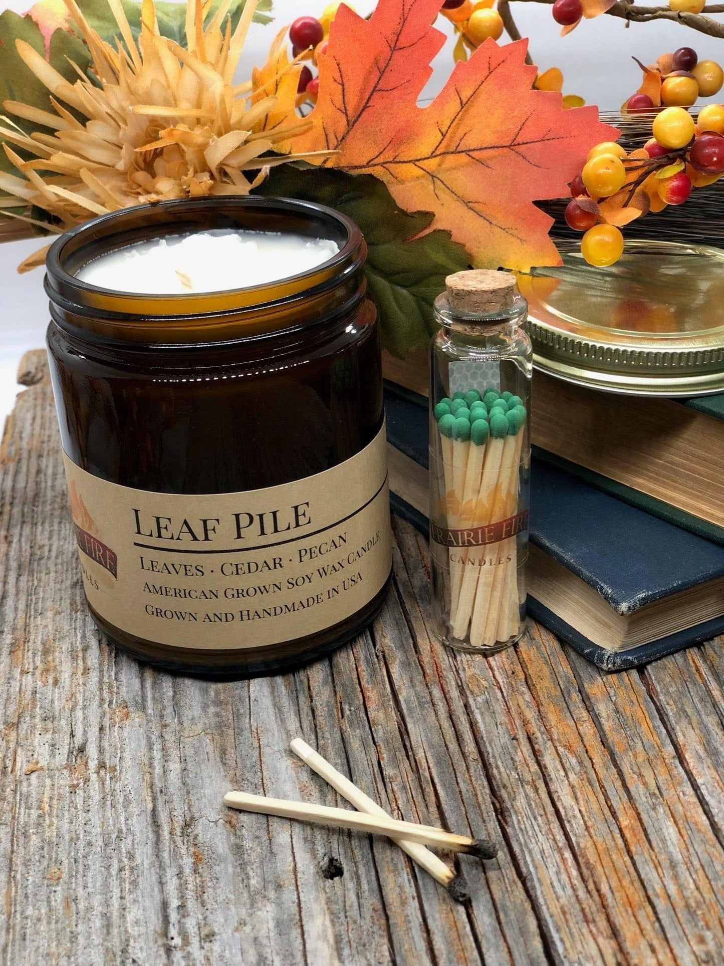 Leaf Pile Soy Wax Candle | 9 oz Amber Apothecary Jar-0