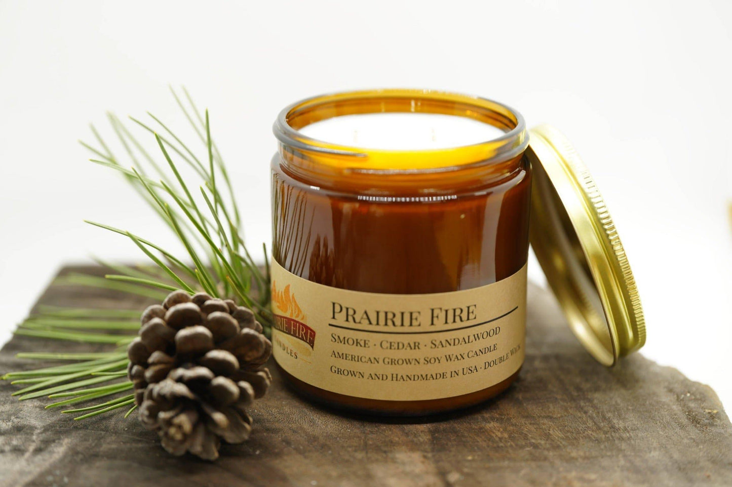 Prairie Fire Soy Wax Candle | 16 oz Double Wick Amber Apothecary Jar-3