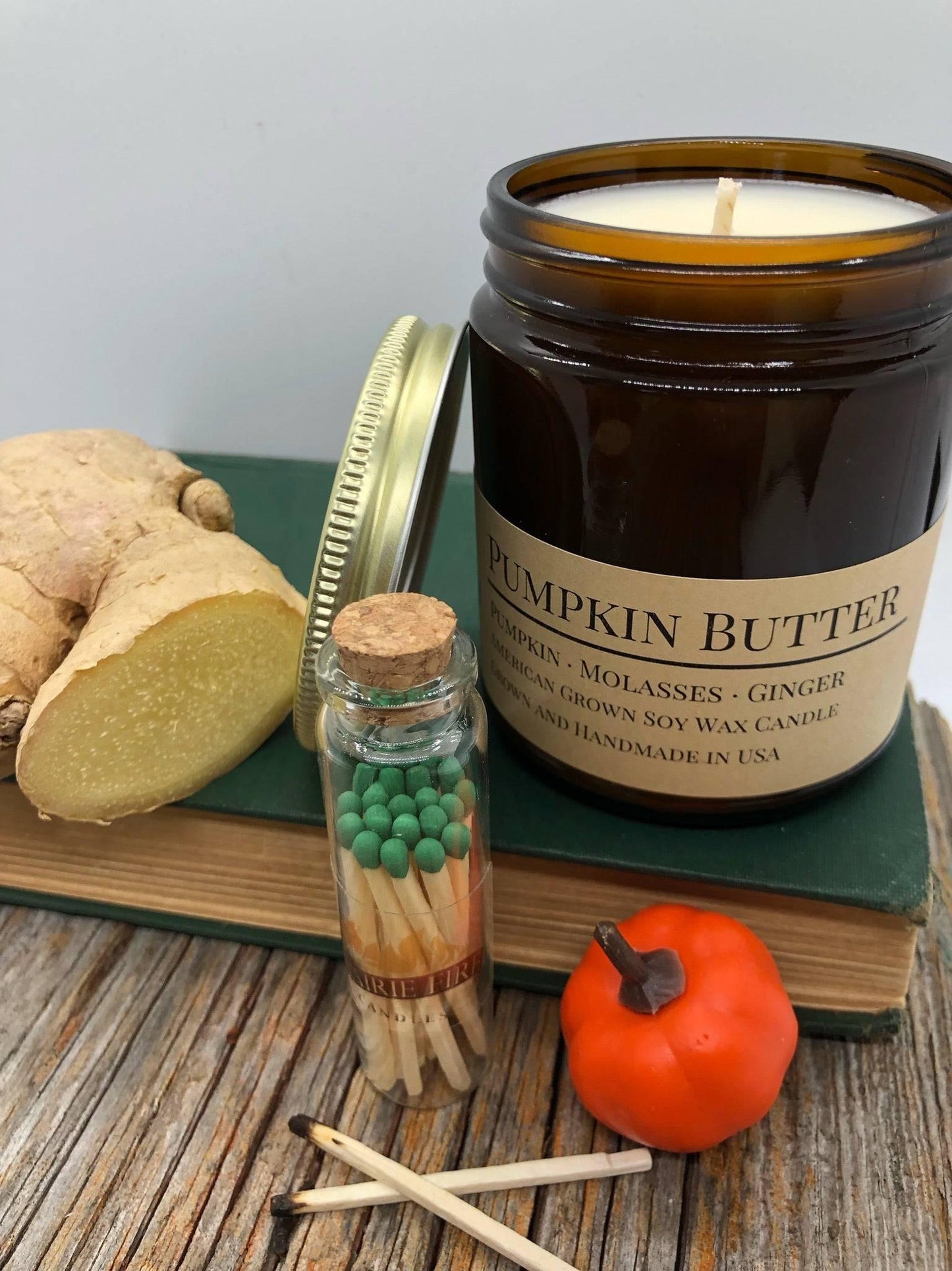 Pumpkin Butter Soy Wax Candle | 9 oz Amber Apothecary Jar-0