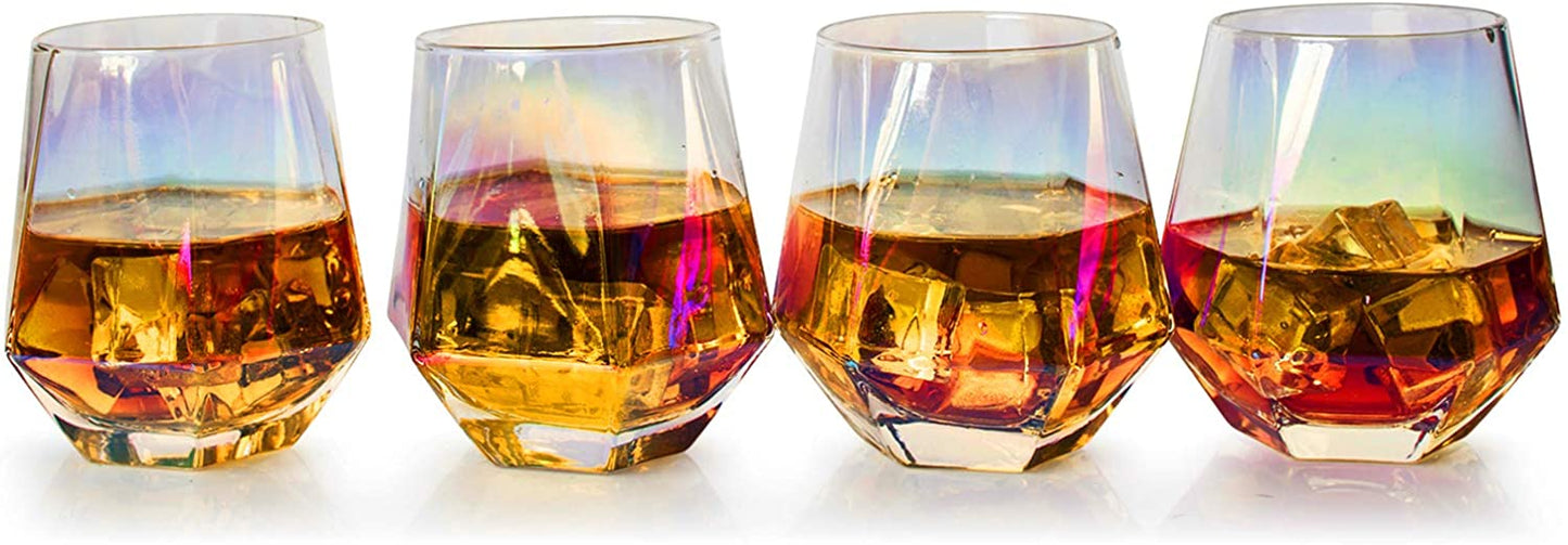 Diamond Iridescent Glass Diamond Decanter and Glasses Set, The Wine Savant Rainbow Iridescent Comes With A Diamond Decanter 4 Whiskey/Wine Diamond Glasses, 1 Tray and a Perfect Box-5