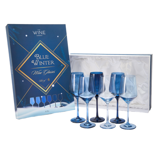 Colored Wine Glass Set, 12oz Glasses Set of 6 For All Occasions & Special Celebrations Gift For Him, Her, Wife, Friend Drinkware Unique Style Tall Stemmed for White & Red Wine Elegant Glassware (Blue)-0