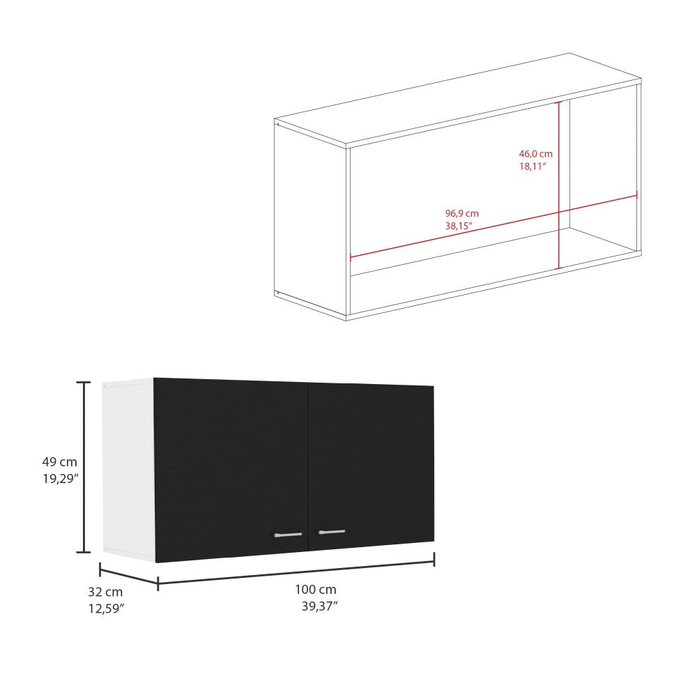 Wall Cabinet Toran, Two Shelves, Double Door, Black Wengue Finish-6