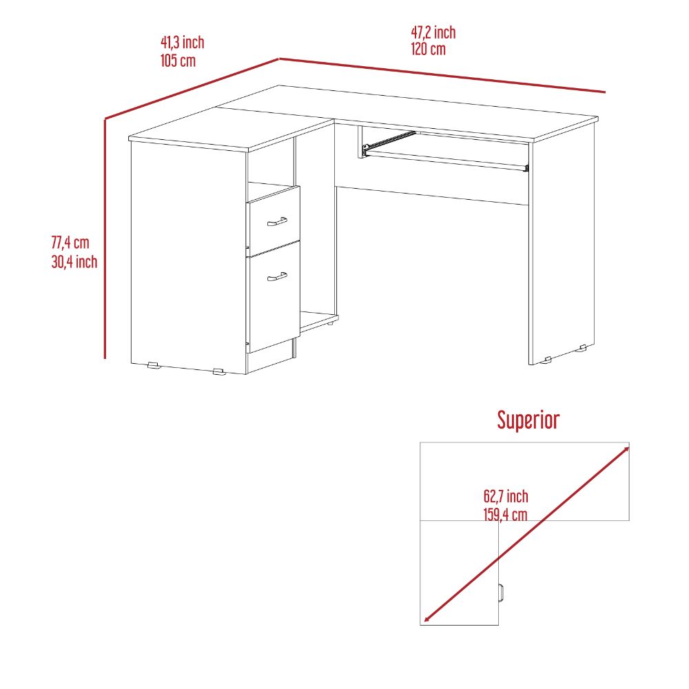 L-Shaped Desk Bradford, Keyboard Shelf, Light Gray Finish-7