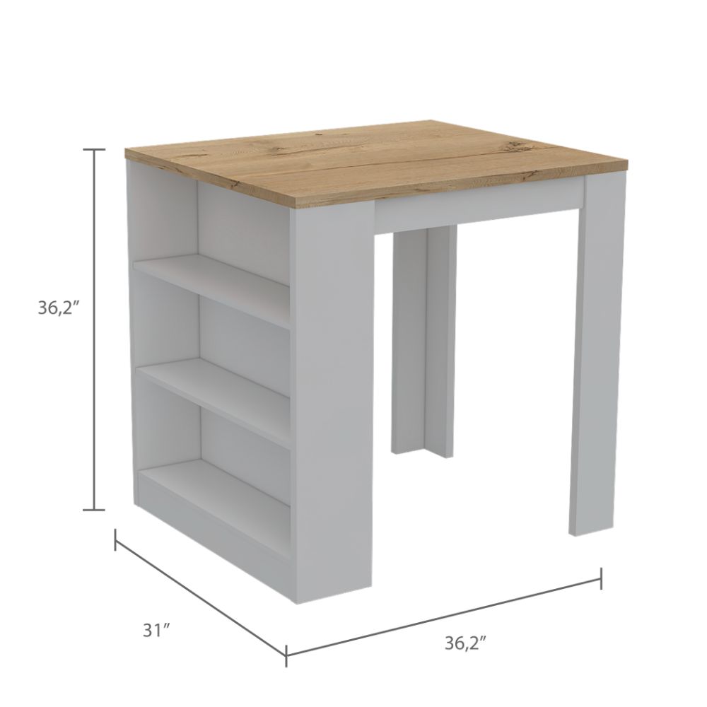 Kitchen Counter Dining Table Toledo,Three Side Shelves, White / Light Oak Finish-6