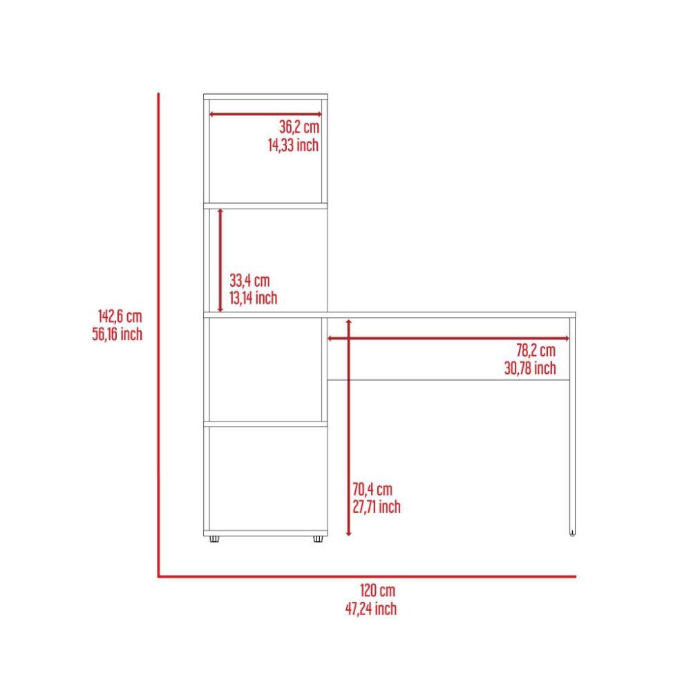 Computer Desk Jayess with Four-Tier Storage Shelves, Light Oak / White-6