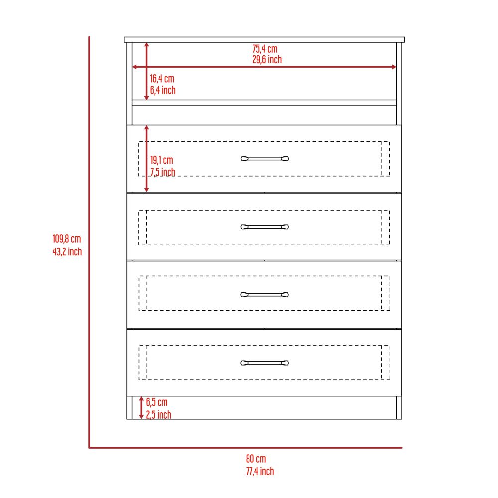 Dresser Atlanta, Four Drawers, White Finish-7