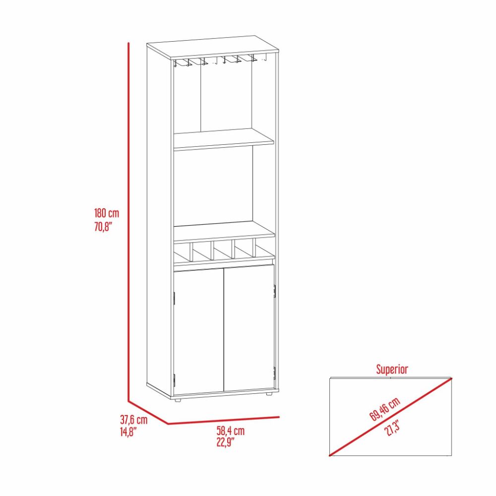 Bar Cabinet Tucson,Five Wine Cubbies, Light Oak Finish-8