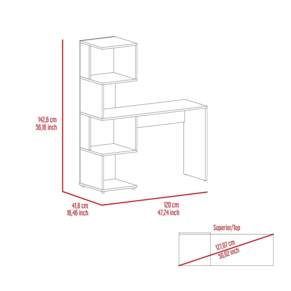 Computer Desk Jayess with Four-Tier Storage Shelves, Light Oak / White-7