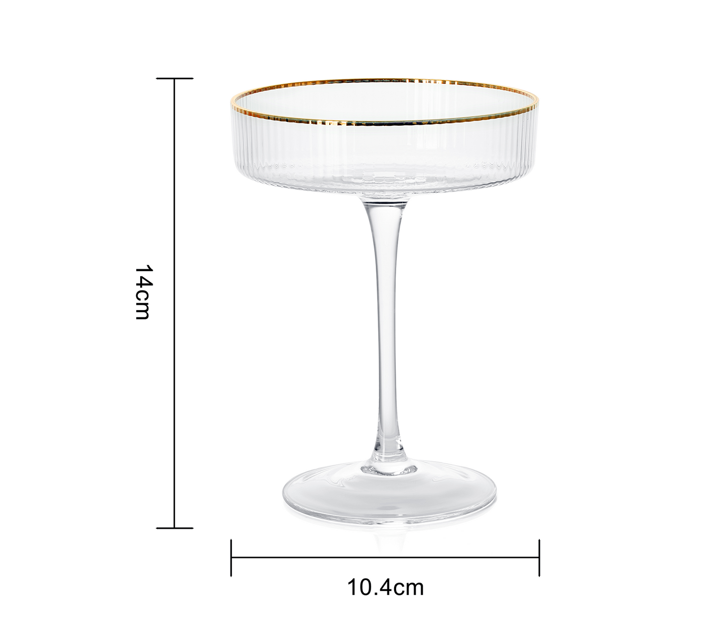 Ribbed Coupe Cocktail Glasses With Gold Rim 8 oz | Set of 4 | Classic Manhattan Glasses For Cocktails, Champagne Coupe, Ripple Coupe Glasses, Art Deco Gatsby Vintage, Crystal with Stems-3