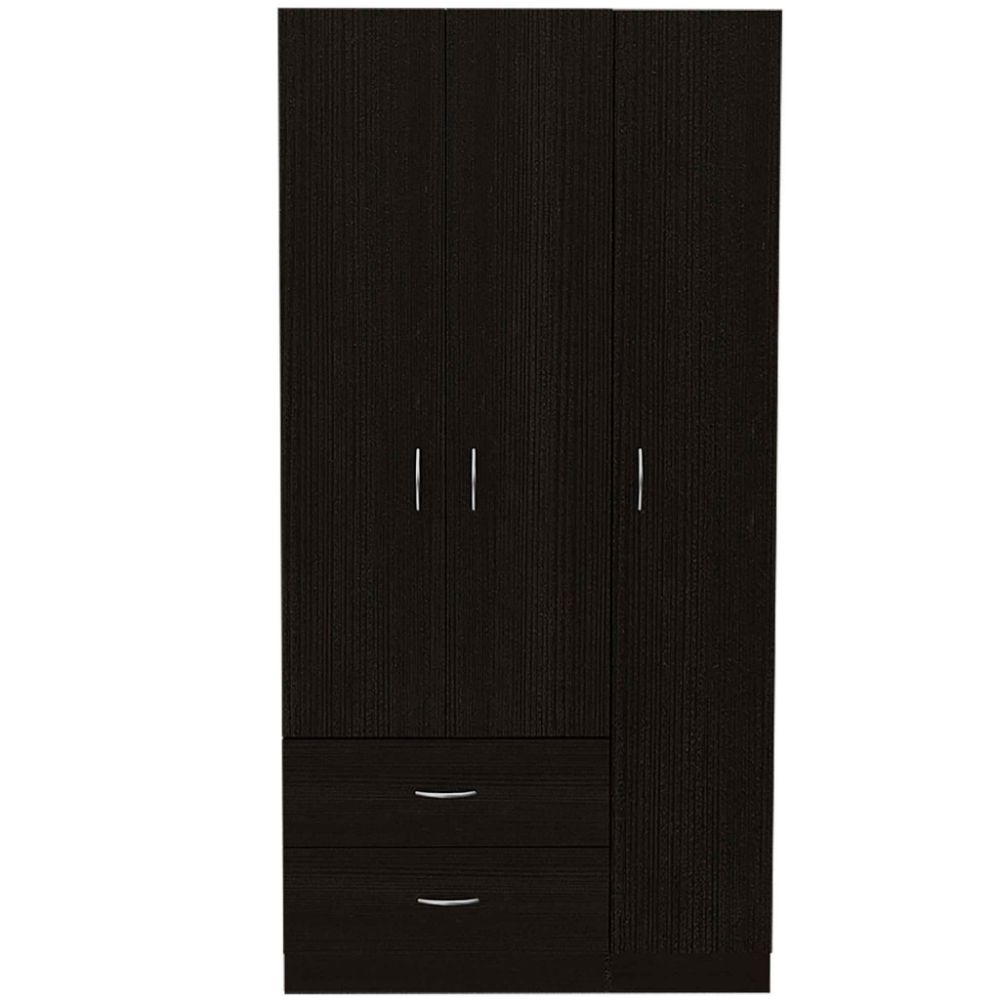 Three Door Armoire Clark, Metal Rod, Black Wengue Finish-5