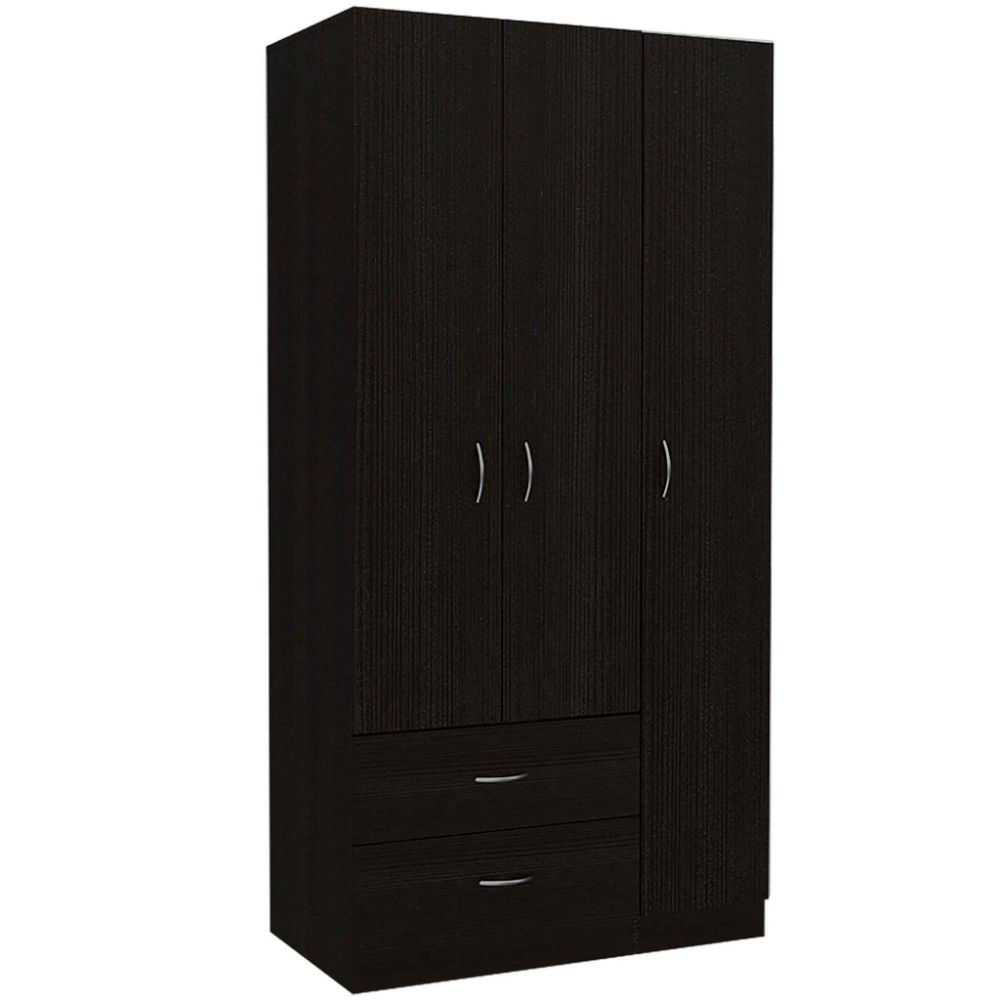 Three Door Armoire Clark, Metal Rod, Black Wengue Finish-3