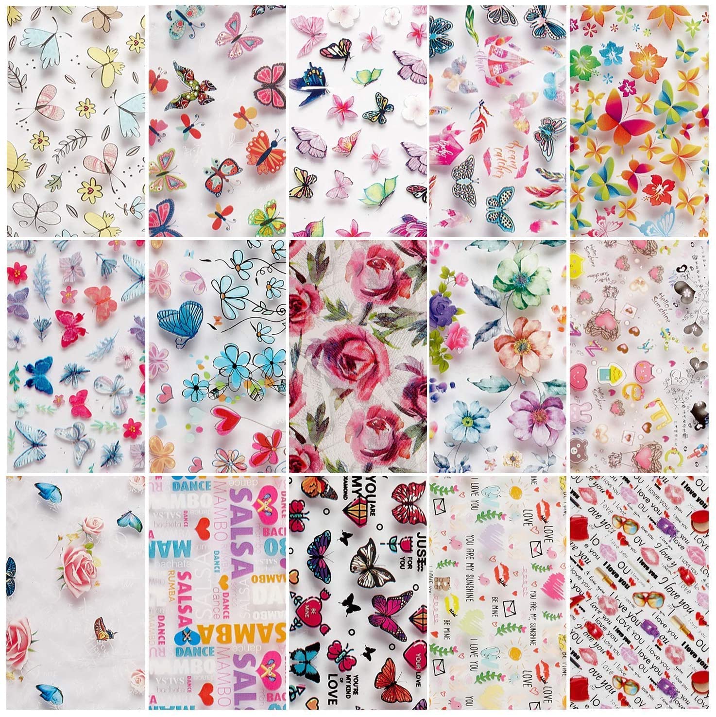 Nail Foil Sticker Kit, 30 Rolls Nail Foil Transfer Flower Butterfly Marble Design Nail Decals Nail Foil Transfer Sticker-3