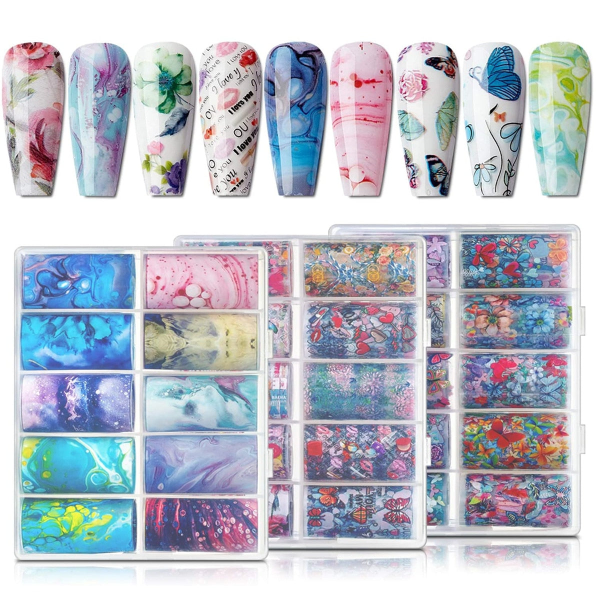 Nail Foil Sticker Kit, 30 Rolls Nail Foil Transfer Flower Butterfly Marble Design Nail Decals Nail Foil Transfer Sticker-5