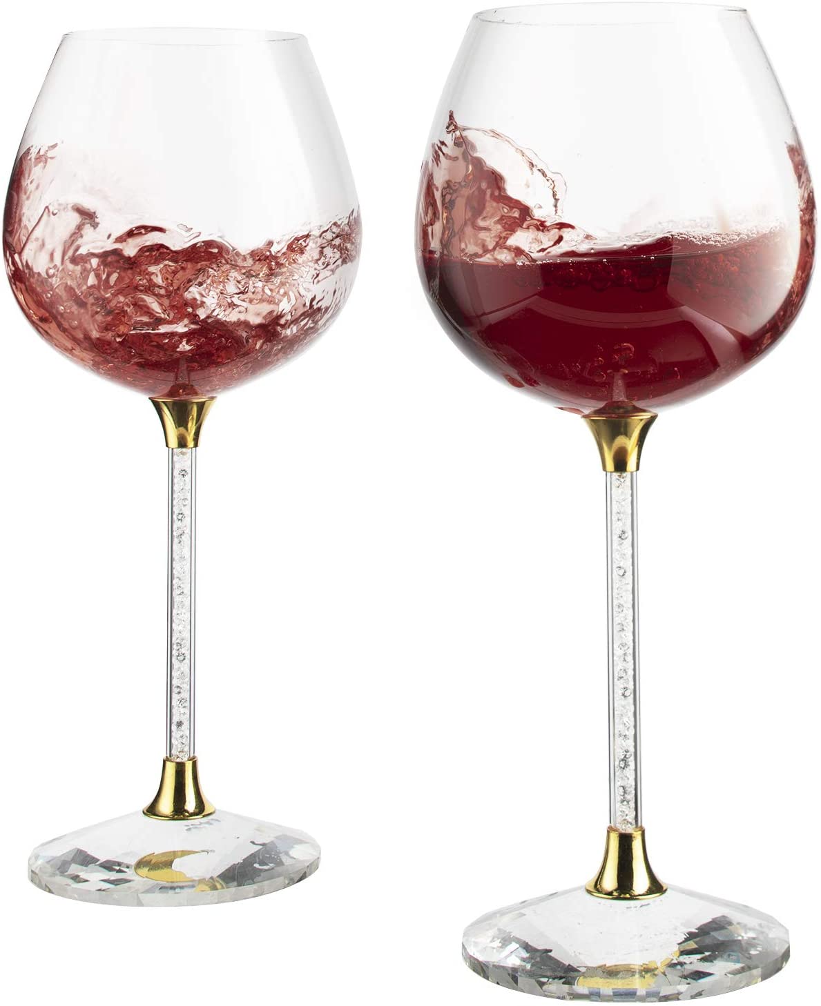 Crystal Wine Glasses Diamond Filled Stem, White and Red Wine, With Laser Cut Diamond Base Large 18 Ounces-2