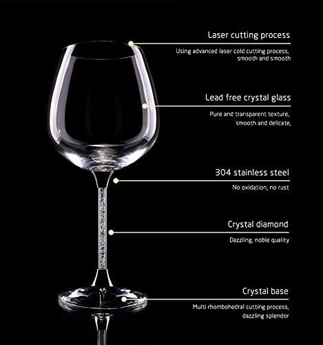 Crystal Wine Glasses Diamond Filled Stem, White and Red Wine, With Laser Cut Diamond Base Large 18 Ounces-1