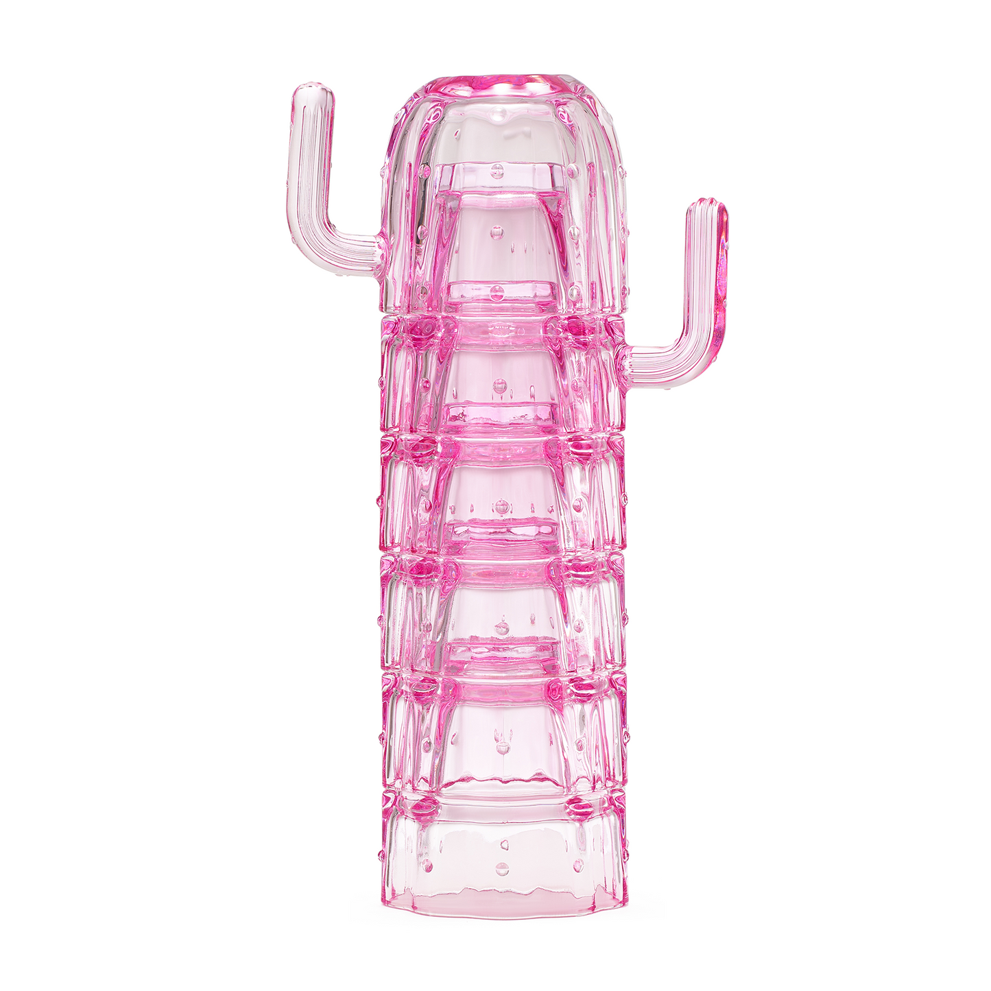 Cactus Stackable Glasses, Stacktus Gifts, Set of 6-10 oz Cactus Shape Glasses With Handles Pink Glass Blown Figurines Plant Decorations for Parties 3.5" H 5" W - Copyright Design, Patent Pending-5