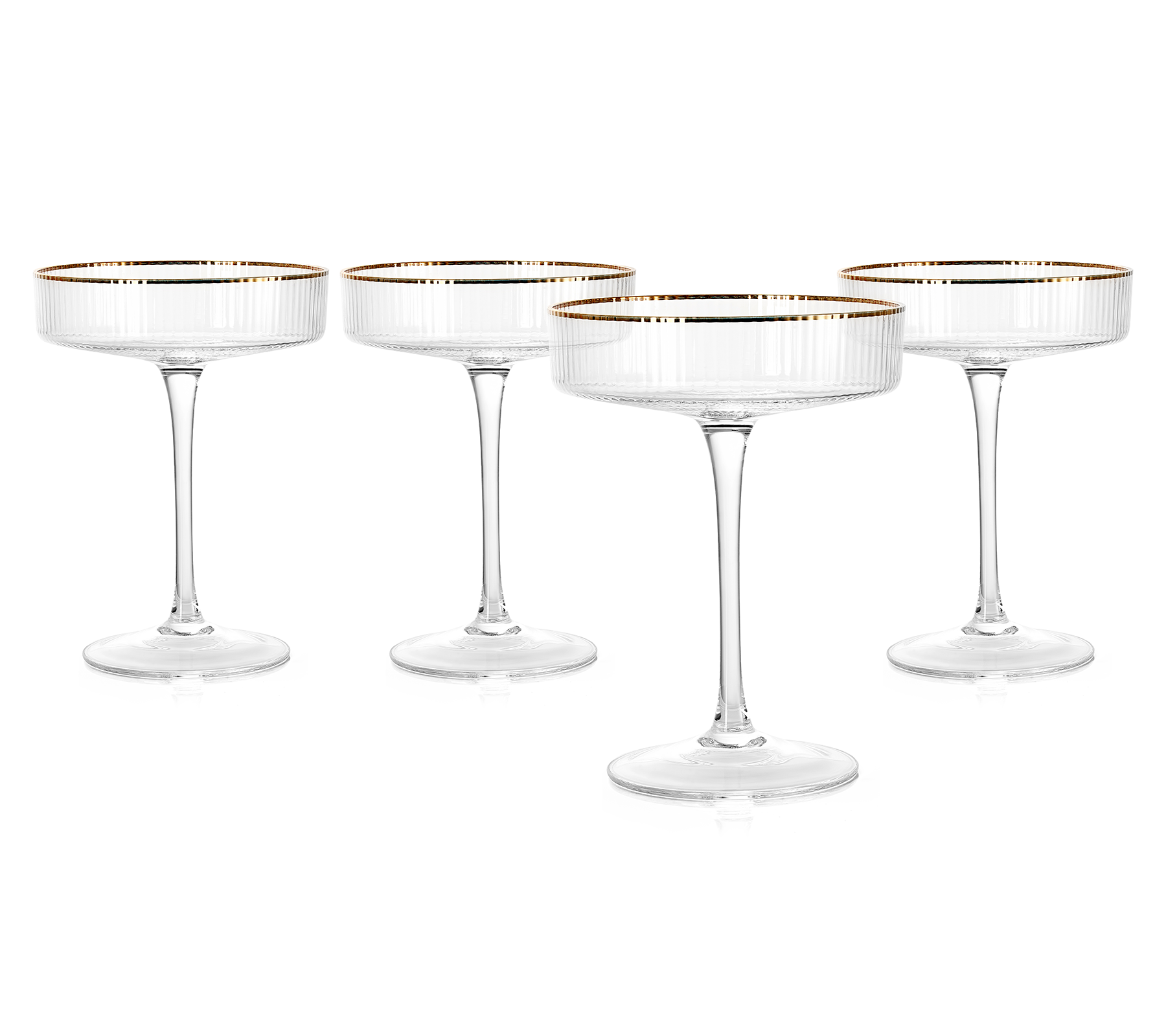 Ribbed Coupe Cocktail Glasses With Gold Rim 8 oz | Set of 4 | Classic Manhattan Glasses For Cocktails, Champagne Coupe, Ripple Coupe Glasses, Art Deco Gatsby Vintage, Crystal with Stems-5