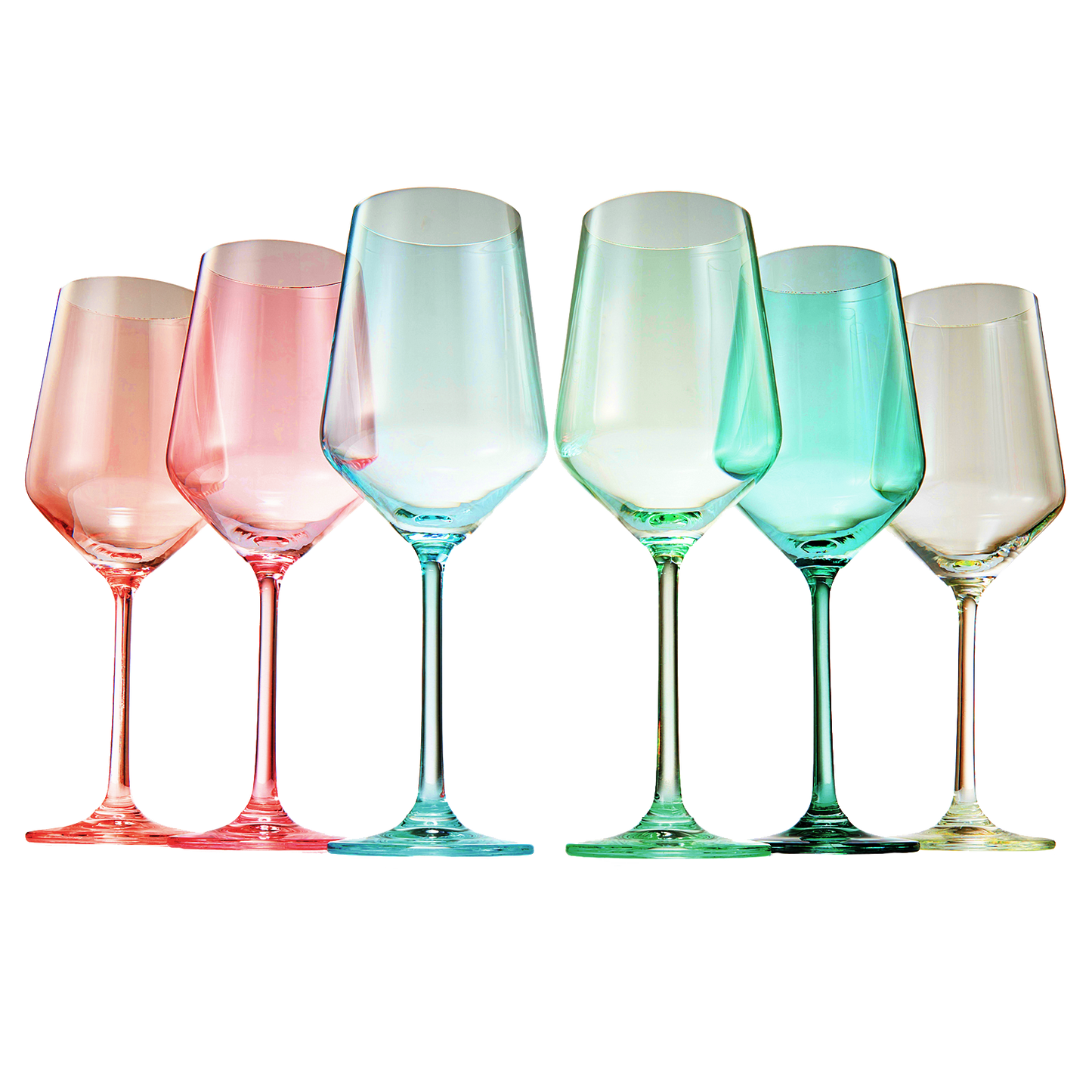 Colored Crystal Wine Glass Set of 6, Gift For Mothers Day, Her, Wife, Mom Friend - Large 12 oz Glasses, Unique Italian Style Tall Drinkware - Red & White, Dinner, Beautiful Glassware - (Summer)-0