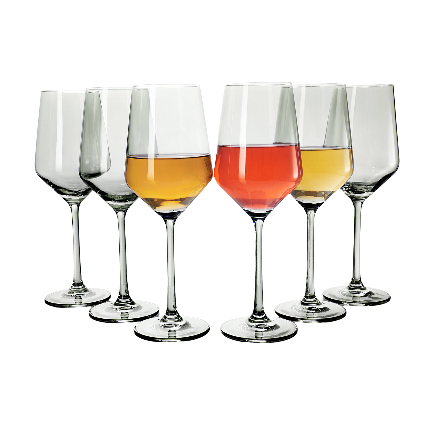 Colored Wine Glass Set, 12oz Glasses Set of 6 Baby Shower Gender Reveal Boy or Girl Decor Baby Announcement Unique Italian Style Tall Stemmed for White & Red Wine Elegant Glassware (Smoke Grey)-0