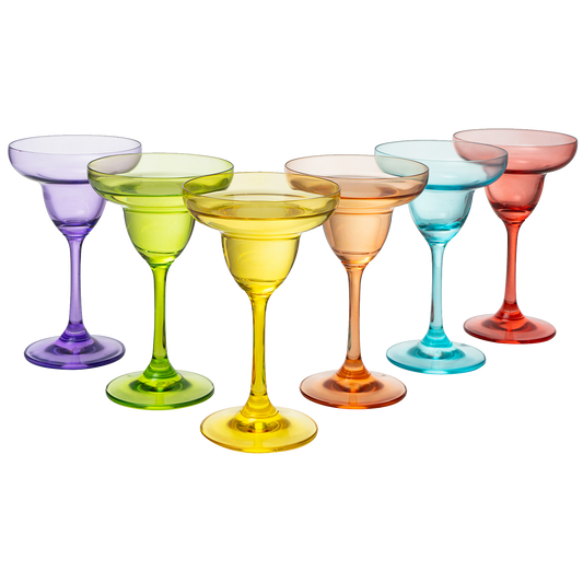 The Wine Savant Hand Blown Colorful Margarita & Martini Glass (Set of 6) – Fancy 7.4oz Luxury Hand Blown For Cocktails, Water, Wine, Juice, & Champagne Glasses Cinco de Mayo Large Party, Set of 6-0