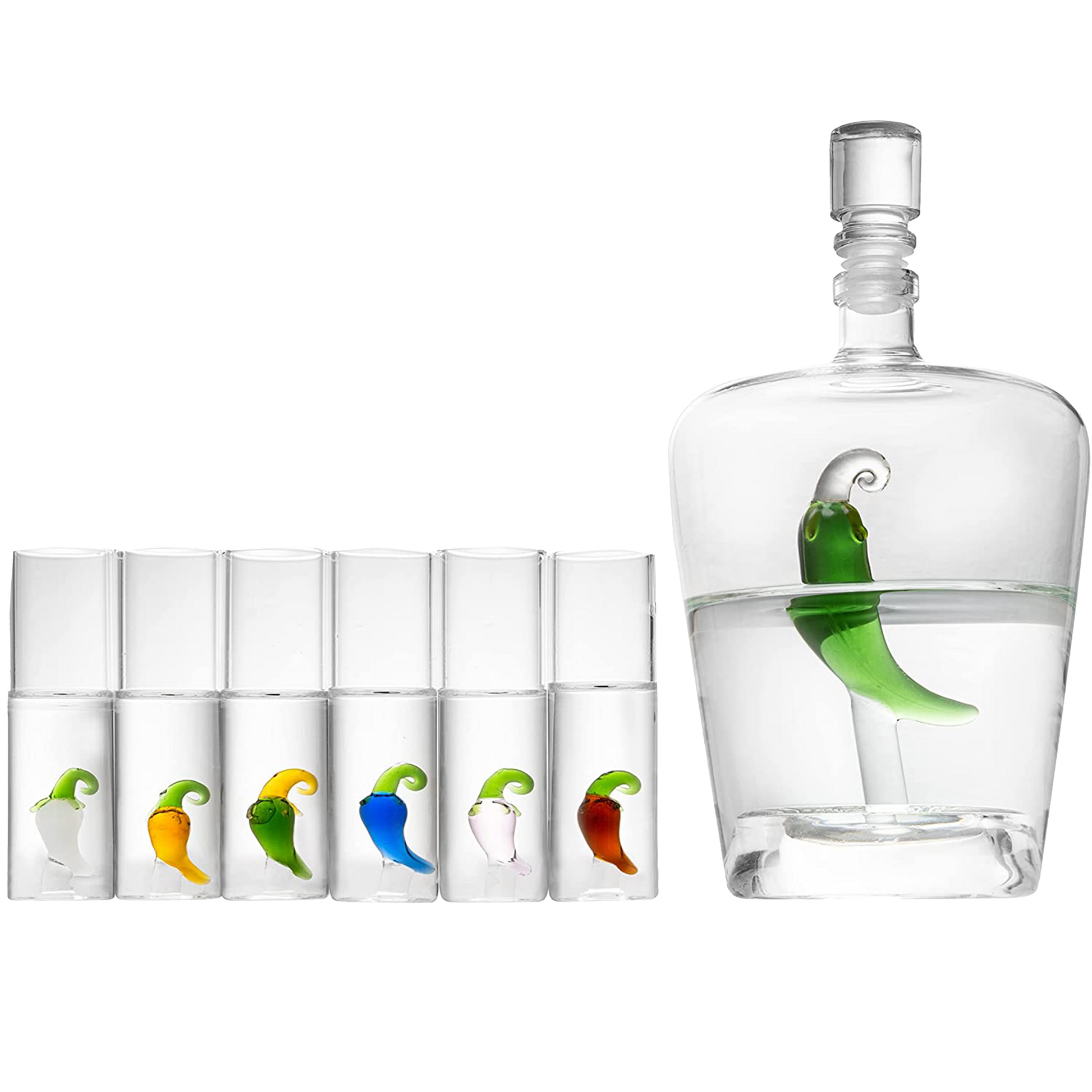 Tequila Decanter Set with Pepper Decanter and 6 Jalapeño Shot Glasses Set, Perfect for Holiday Gifts for Tequila Lovers, 25 Ounce Bottle, 3 Ounce Shot Glasses Cinco De Mayo, Reposado Gift (Pepper)-0