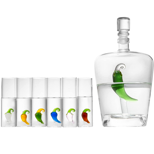 Tequila Decanter Set with Pepper Decanter and 6 Jalapeño Shot Glasses Set, Perfect for Holiday Gifts for Tequila Lovers, 25 Ounce Bottle, 3 Ounce Shot Glasses Cinco De Mayo, Reposado Gift (Pepper)-0