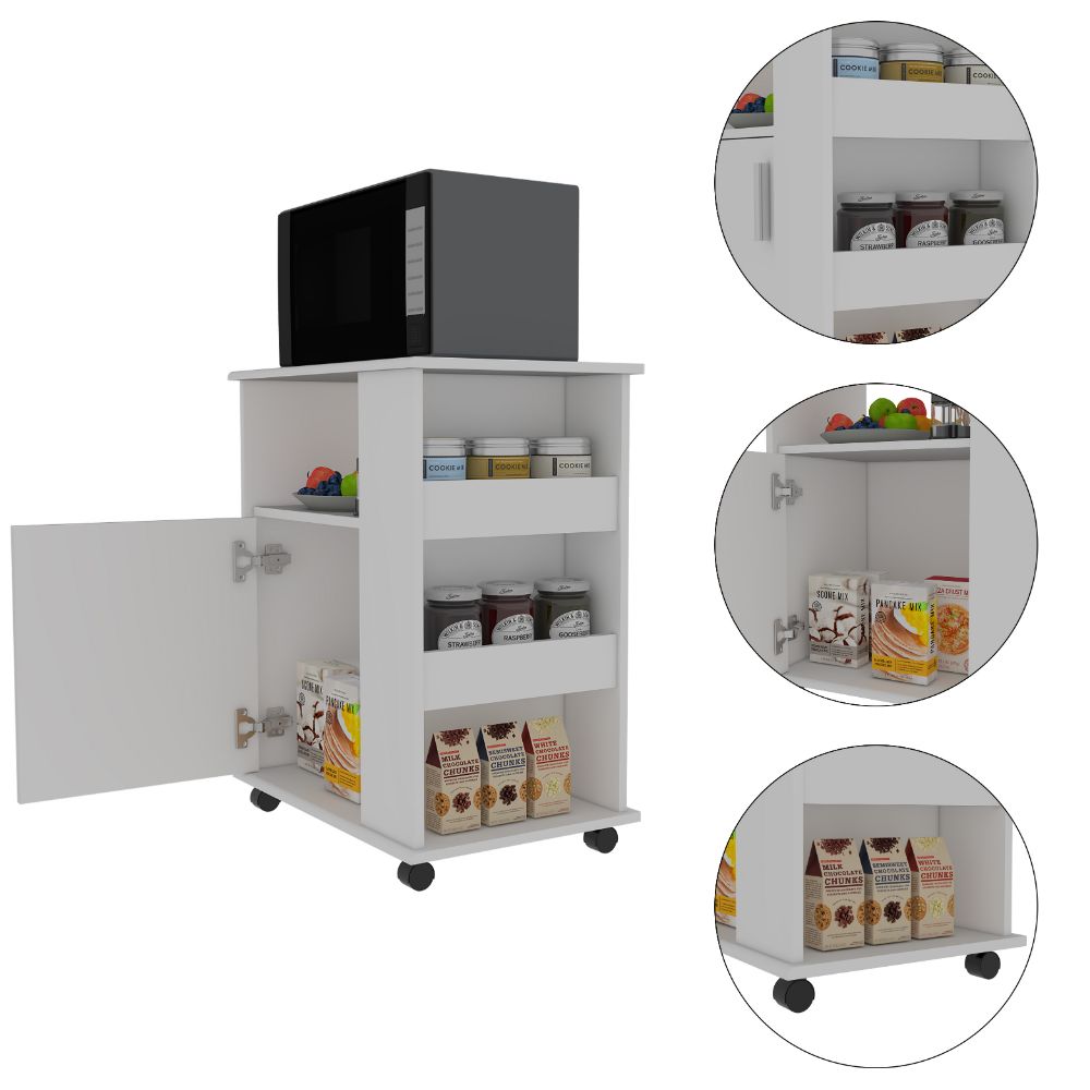 Kitchen Cart Newark, Three Side Shelves, White Finish-2